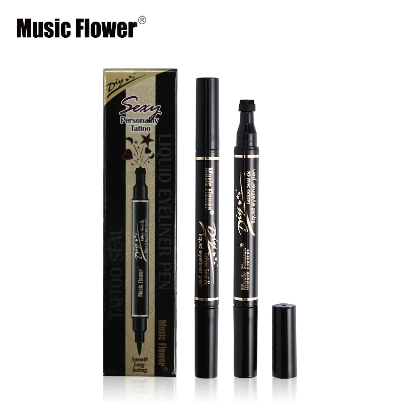 Бренд Music Flower жидкая подводка для глаз + штамп двусторонний черный карандаш