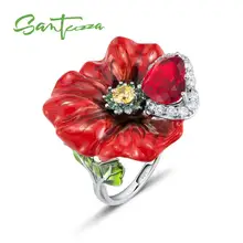 SANTUZZA, серебряные кольца в виде цветка для женщин, 925 пробы, серебро, креативное кольцо в виде красной розы, модное ювелирное изделие ручной работы, эмаль