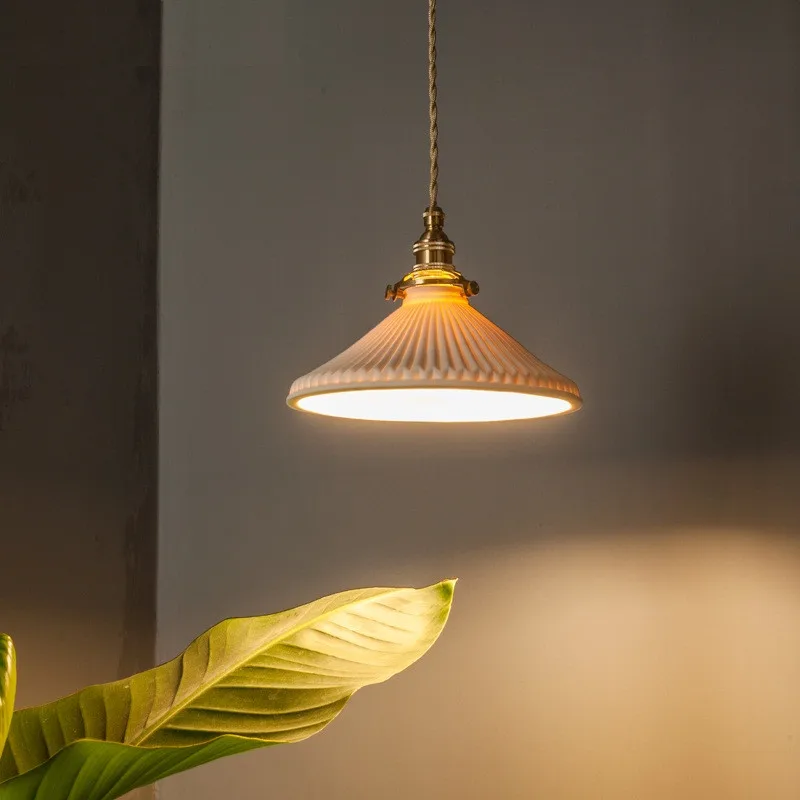 

Loft Style Industrial Vintage LED Pendant Light Fixtures Japanese Antique Copper Ceramic Hanging Lamp Droplight Home Lighting