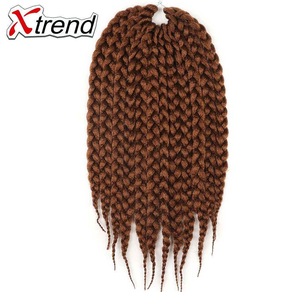Xtrend, вязанные крючком косички, волосы, 14 дюймов, 12 корней, синтетические косички, пряди для наращивания, черные, бордовые, термостойкие
