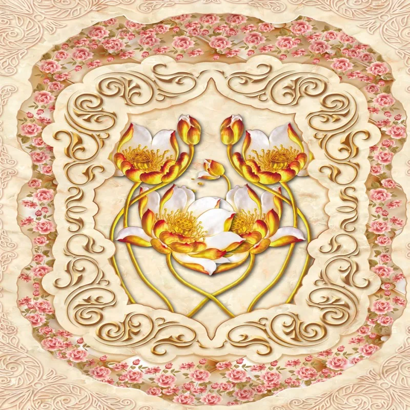Free shipping custom floor home decoration self-adhesive mural baby room wallpaper Jade Roses Parquet 3D lotus flooring
