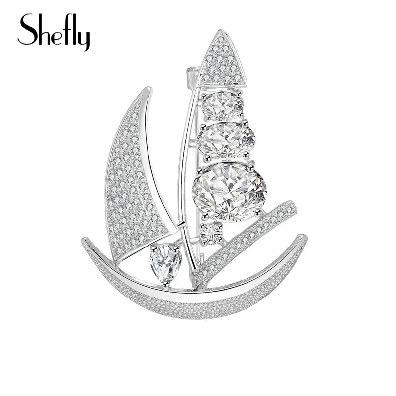 

2018 NEW Boat Shape Brooch Pins Silver Plated Clear Austria Crystals Personality Brooch Pins Jewelry Accessories For Women Gifts