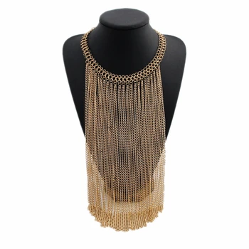

CirGen Fashion Women Gold Color Chain Choker Multi layer Long Chains Body Tassel Pendant Collar Statement Necklace Jewelry,E22