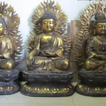 Bi002194 3" Огромный Тибет Фейн Бронзовый позолотить Трехсвятительская Западно Гуань инь статуя Будды