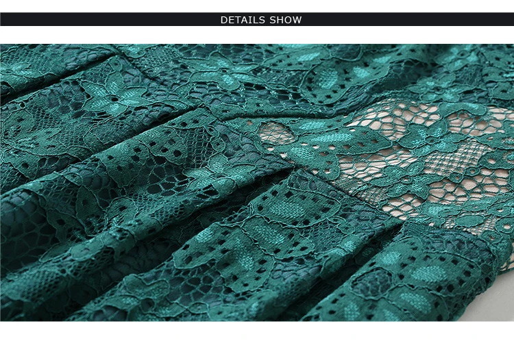 Women Green Dresses Hollow Out Floral Lace Runway Slim Fashion Evening Party Dress Office Lady Work Vestidos Autumn Vintage robe