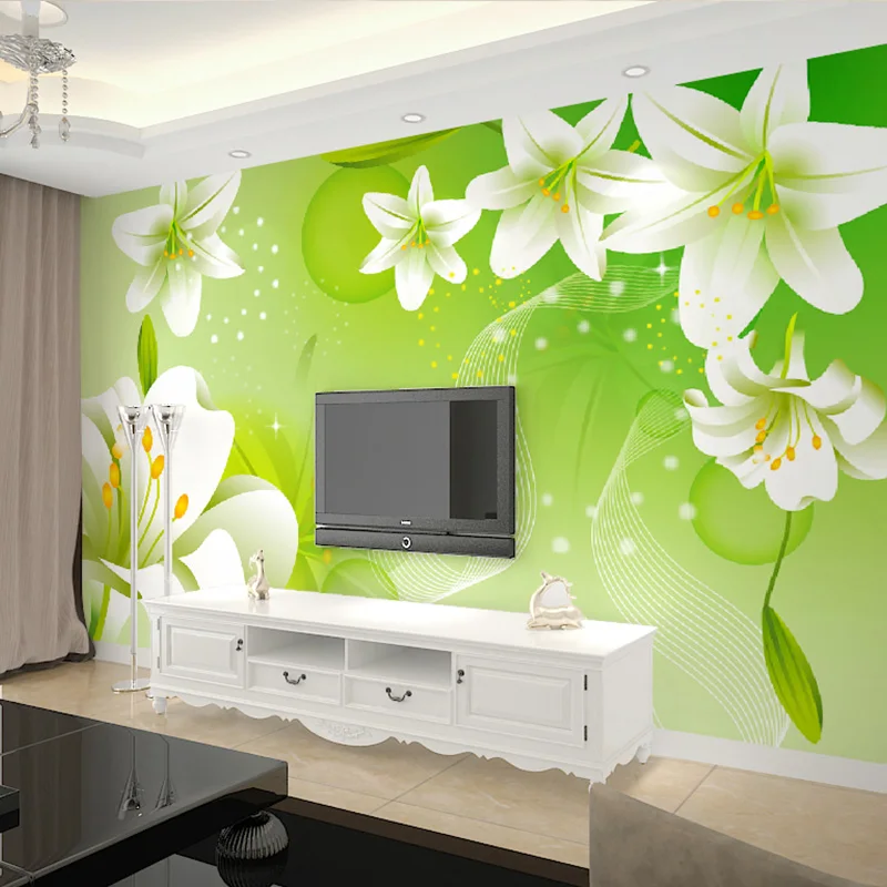 Пользовательские 3D Настенные обои зеленая Лилия Большая настенная живопись Нетканая гостиная диван спальня ТВ фон фото обои цветок