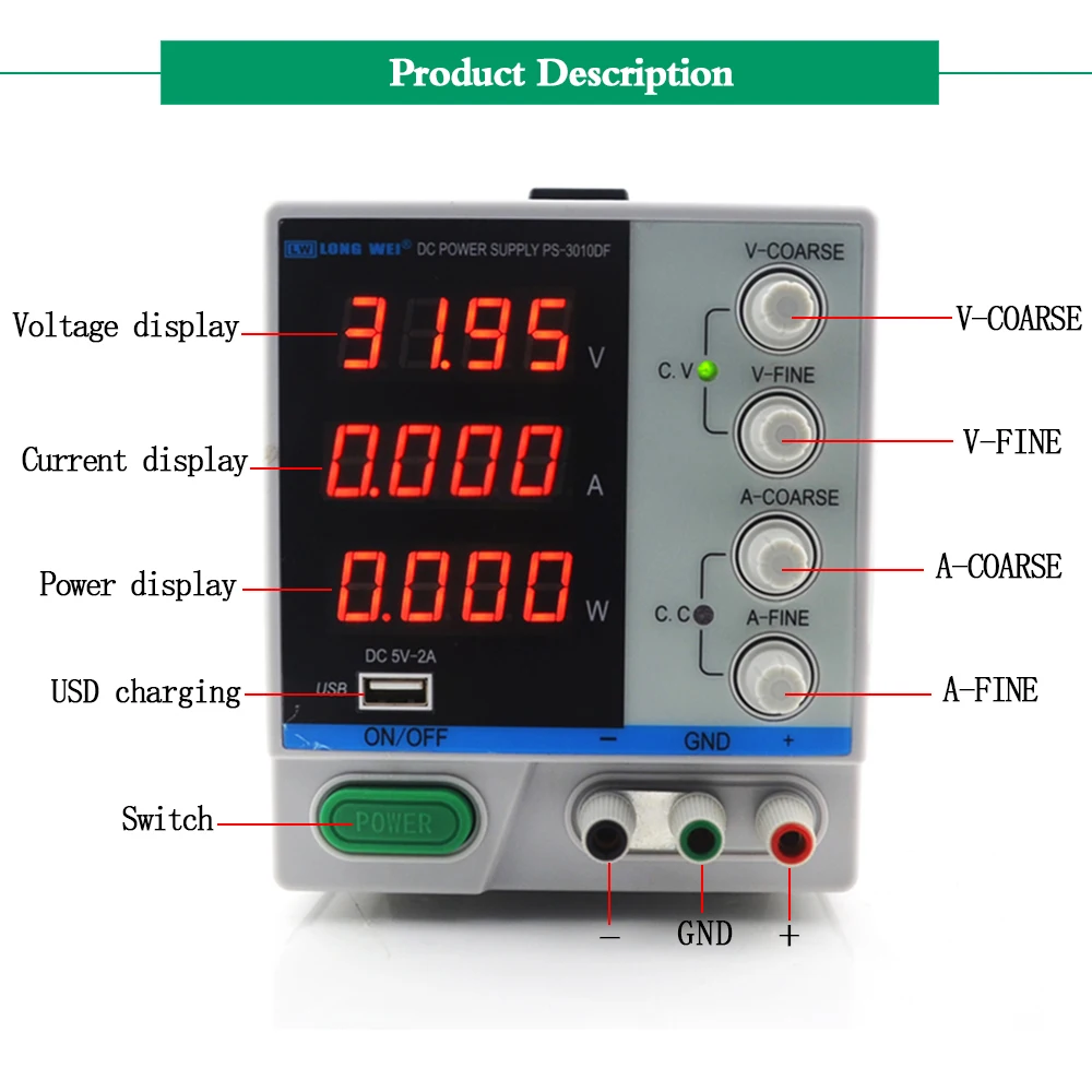 30V 10A PS-3010DF 4-разрядный дисплей лаборатория DC Регулируемый источник питания USB зарядка ремонтный переключатель блока питания