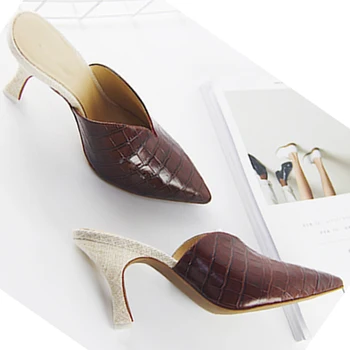

Kmeioo Sexy Genuine Leather Shoes Woman Mule High Heels Pointed Toe Mule Sandals Slip On Mules Women Pumps Zapatos Mujer