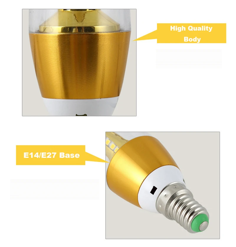 Золотого, серебряного цвета 5 w 7 w E14 E27 светодиодный свет свечи Алюминий основа светодиодный лампы AC85-265V светодиодный лампы Прохладный