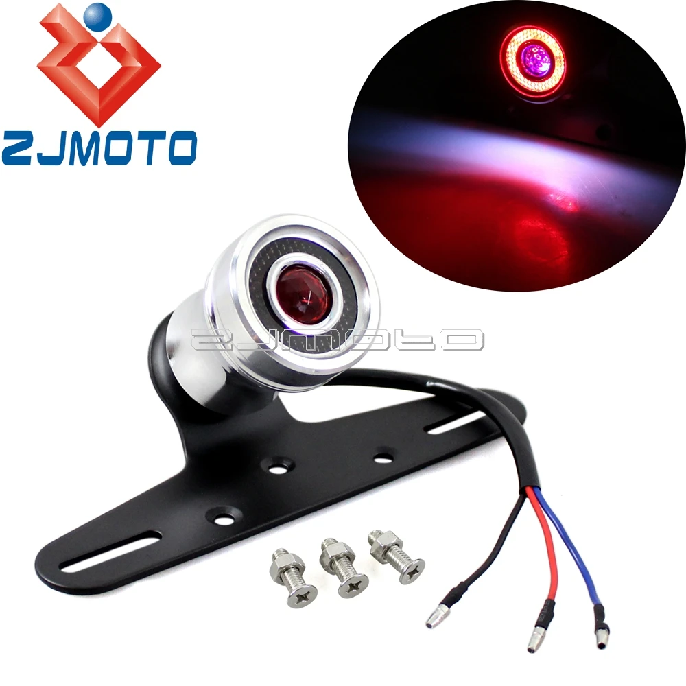 

Motorcycle Vintage Red LED Rear Brake Tail Light Number Plate Bracket Stop Light For Harley Cafe Racer Bobber Choppers