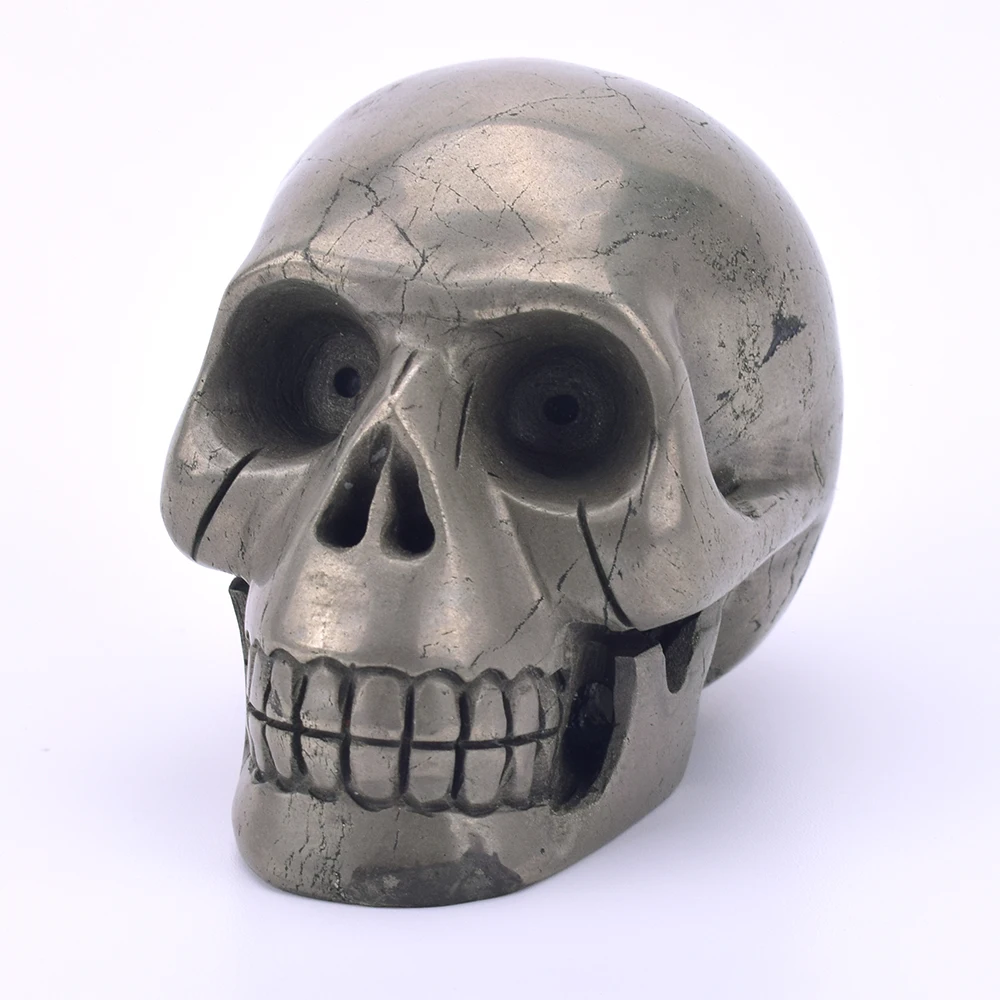

2.9'' Crystal Skull Figurine Natural Pyrite Stone Carved Crystal Skull Statue Realistic Healing Crystal Sculpture Home Decor