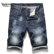 Летние новые мужские повседневные шорты джинсы модные высококачественные прямые мужские синие короткие джинсы брендовая одежда 36 38 40