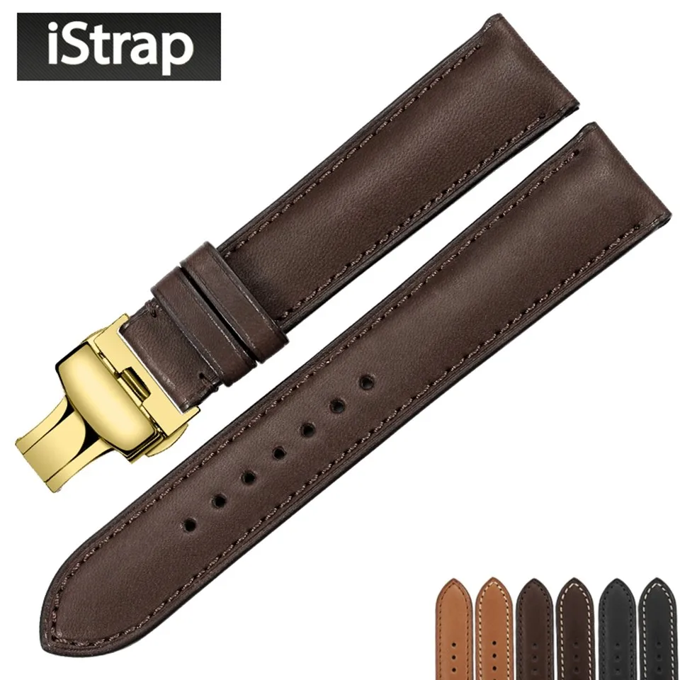 IStrap, 18 мм, 19 мм, 20 мм, 21 мм, 22 мм, ремешки для часов, Франция, телячья кожа, ремешки для часов с пряжкой в виде бабочки из желтого золота для Omega IWC