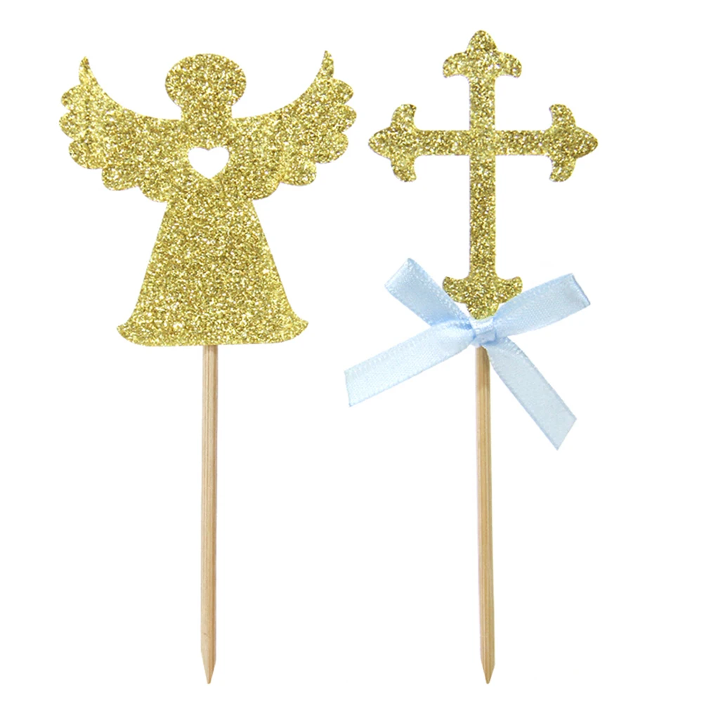 Garniture De Gateau Scintillante En Forme De Croix Et D Ange Selection De Cupcake Fournitures De Decoration Pour Fete D Anniversaire Et De Mariage 24 Pieces Aliexpress