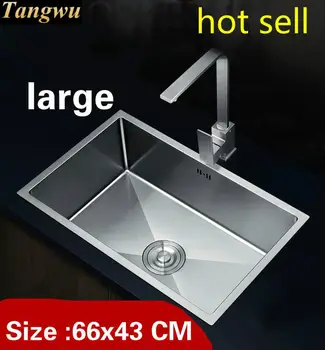 Best Free Shipping Apartment Vogue Large Kitchen Manual Sink Single Trough High Quality 304 Stainless Steel Hot Sell 66x43 CM