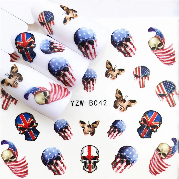 

1 pcs Skull Halloween Nail Sticker Water Decals Nail Glitter Flower Cat Butterfly Transfer Nail Art Decoration m2b7e