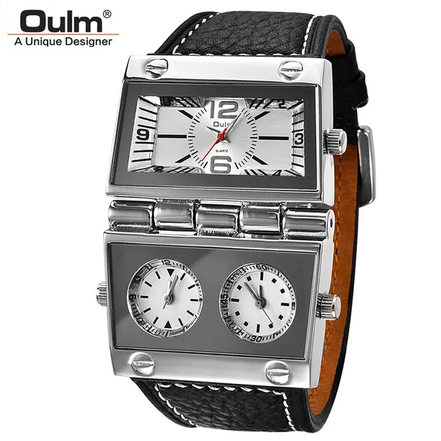 Oulm спортивные кварцевые часы Топ люксовый бренд мужские наручные часы три часовых пояса повседневные кожаные часы мужские relogio masculino - Цвет: C3