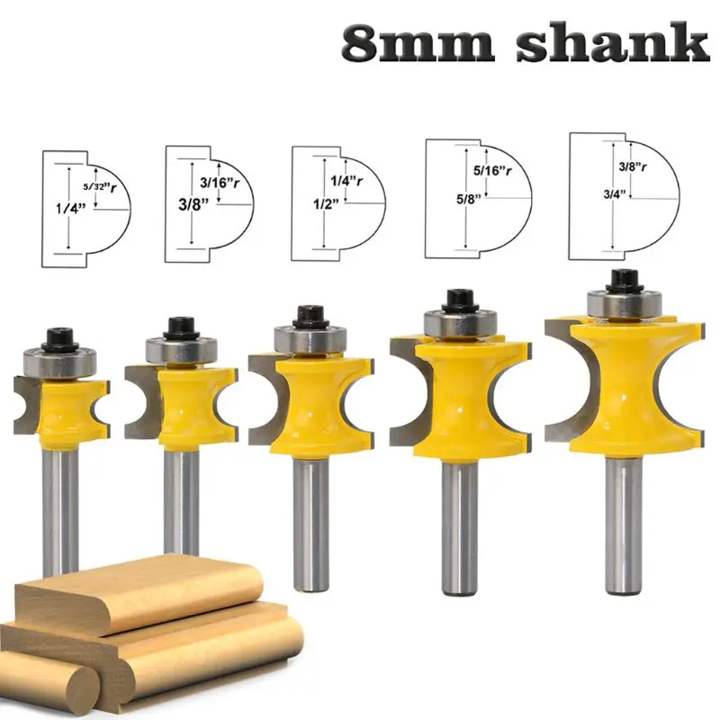 8 мм хвостовик Bullnose бусина колонна лицо литья фрезы Набор C3 Карбид наконечником Деревообрабатывающие инструменты вогнутый радиус фрезы
