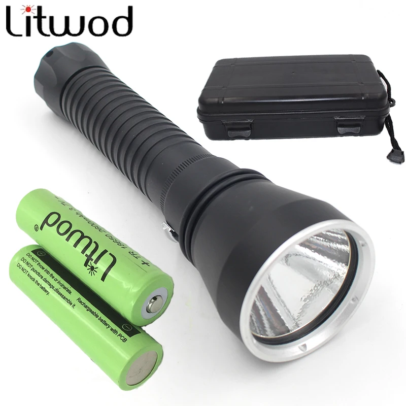 

Litwod Z30D88 Diving Led Flashlight 5000LM Lamp XM-L2 EasyWhite LED Stepless Dimming Underwater 150m IPX8 +2 Battery Box