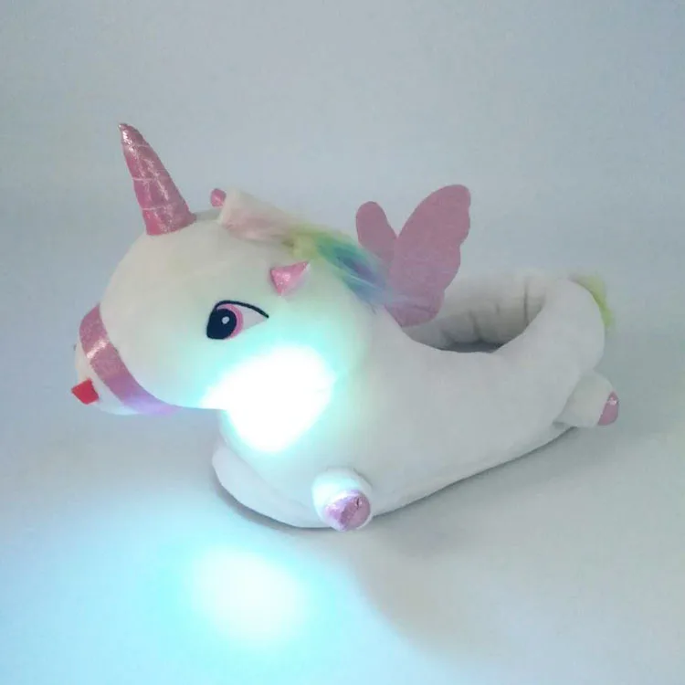 W all white light Тапочки в виде единорога; белая зимняя теплая плюшевая обувь на плоской подошве с единорогом; модель года; женская домашняя обувь унисекс с героями мультфильмов; милый светильник - Цвет: W all white light