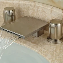 Rectangle Waterfall Spout Widespread Basin Sink Faucet Deck Mount Brushed Nickel Finished