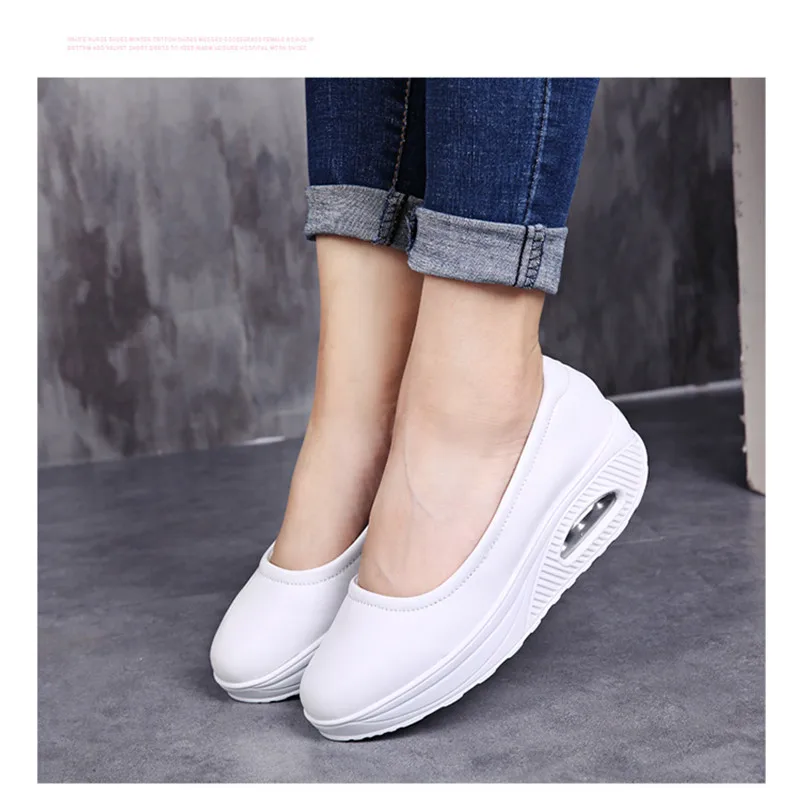 YAERNI Women Nurse Flats Shoes PU Leather Slip On Moccains Ladies Round Toe White Loafers Flat Women Sneakers Autumn Size 35-42