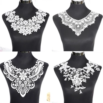 1Pcs White Fine Venise Lace Fabric Dress Applique Blouse Sewing Trims DIY Neckline Collar Costume Decoration Accessories 1