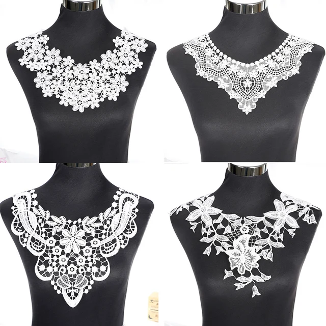 1Pcs White Fine Venise Lace Fabric Dress Applique Blouse Sewing Trims DIY Neckline Collar Costume Decoration Accessories 1