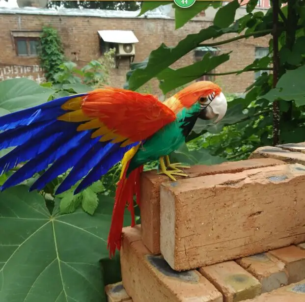 Новый Моделирование orange и Зеленый попугай игрушки Пластиковые и мех крылья попугай модель подарок около 45x30 см