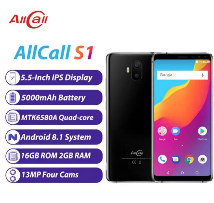 Оригинальный ALLCALL S1 мобильный телефон 3G 5 &quot18:9 Экран MTK6580 4 ядра Android 8 1 2 ГБ