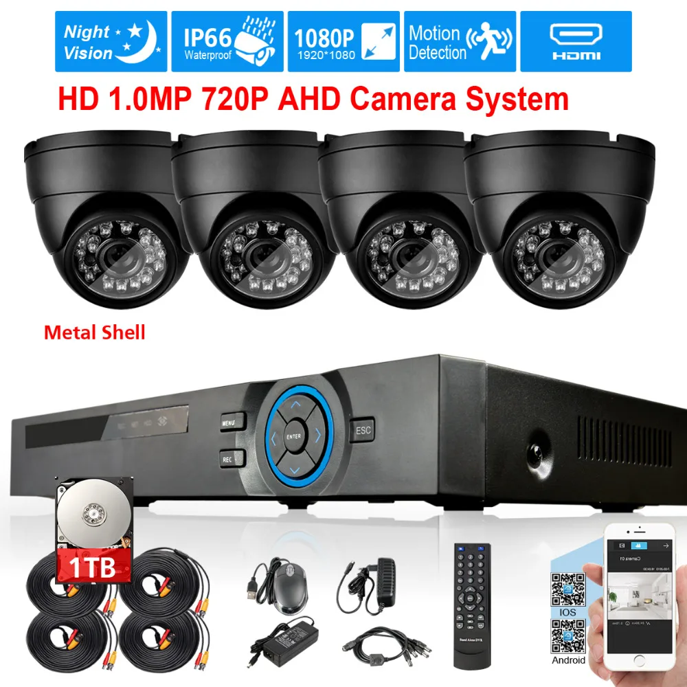 4 канала AHD HDMI 1080 P видеорегистратор NVR видеонаблюдения Системы шт. IP66 в/открытый 1mp