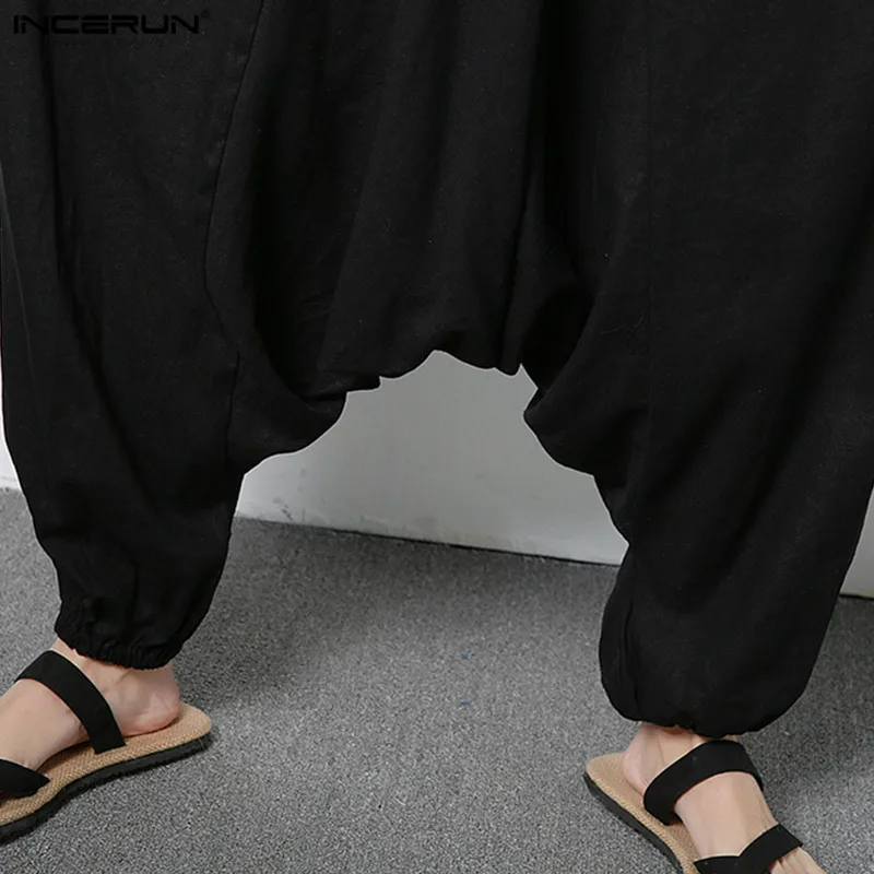 Мужские штаны-шаровары большого шагового шва размера плюс 5XL эластичные брюки для танцев мужские брюки свободные льняные брюки мужские штаны для бега INCERUN