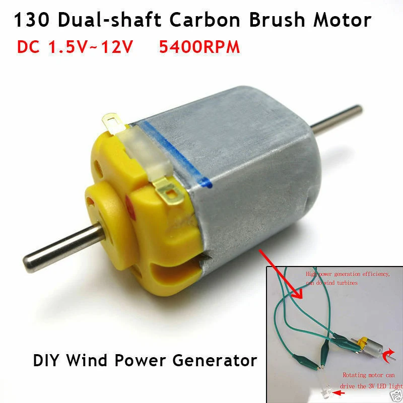 DC 1 5 V-12 V 6V 5400rpm двойной длинный вал углеродная щетка мини 130 мотор игрушка
