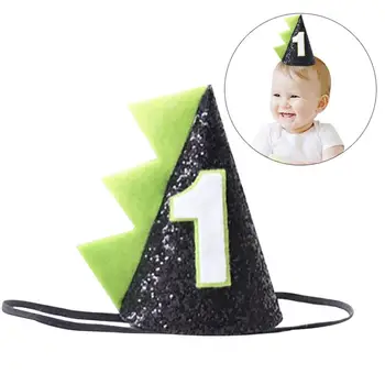 

Birthday Crown Party Hats Glitter Sequin Dinosaur Style Baby Shower 1st Birthday Hat Party Cone Hat Decor for Baby Kids