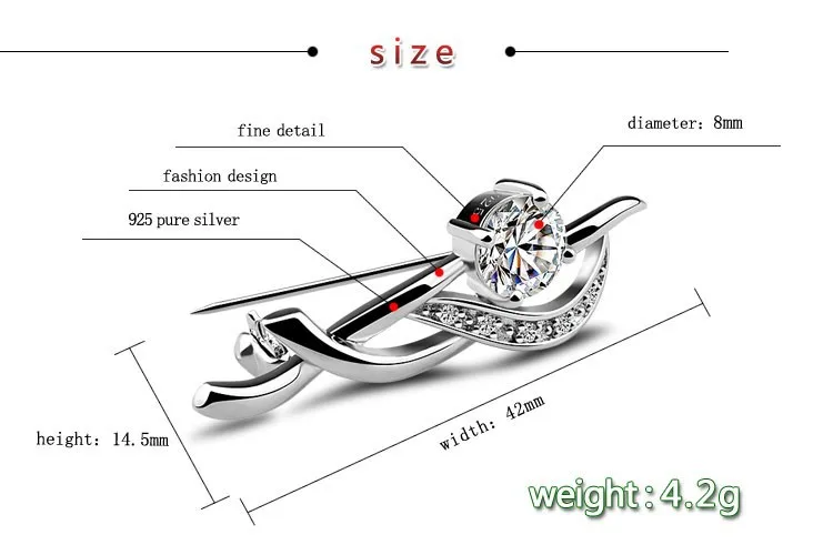 Новые женские броши из настоящего чистого серебра, Броши из стерлингового серебра 925 пробы для женщин