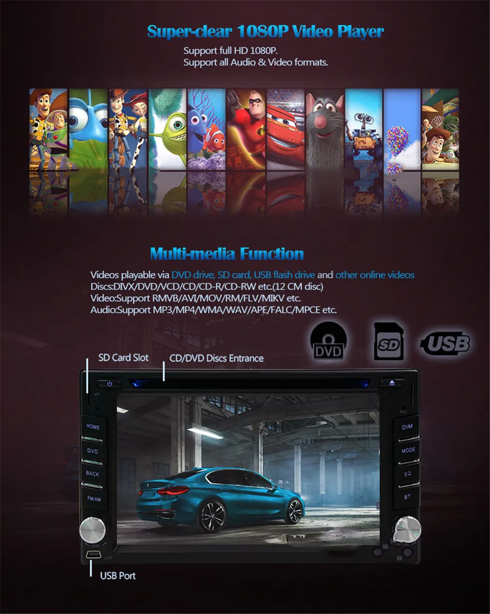 Excellent 2 Din Android 9.1 Car DVD Player Universal 2+16G Quad Core Car Radio GPS Navigation Audio Stereo Wifi Touch Screen SWC Head Unit 4