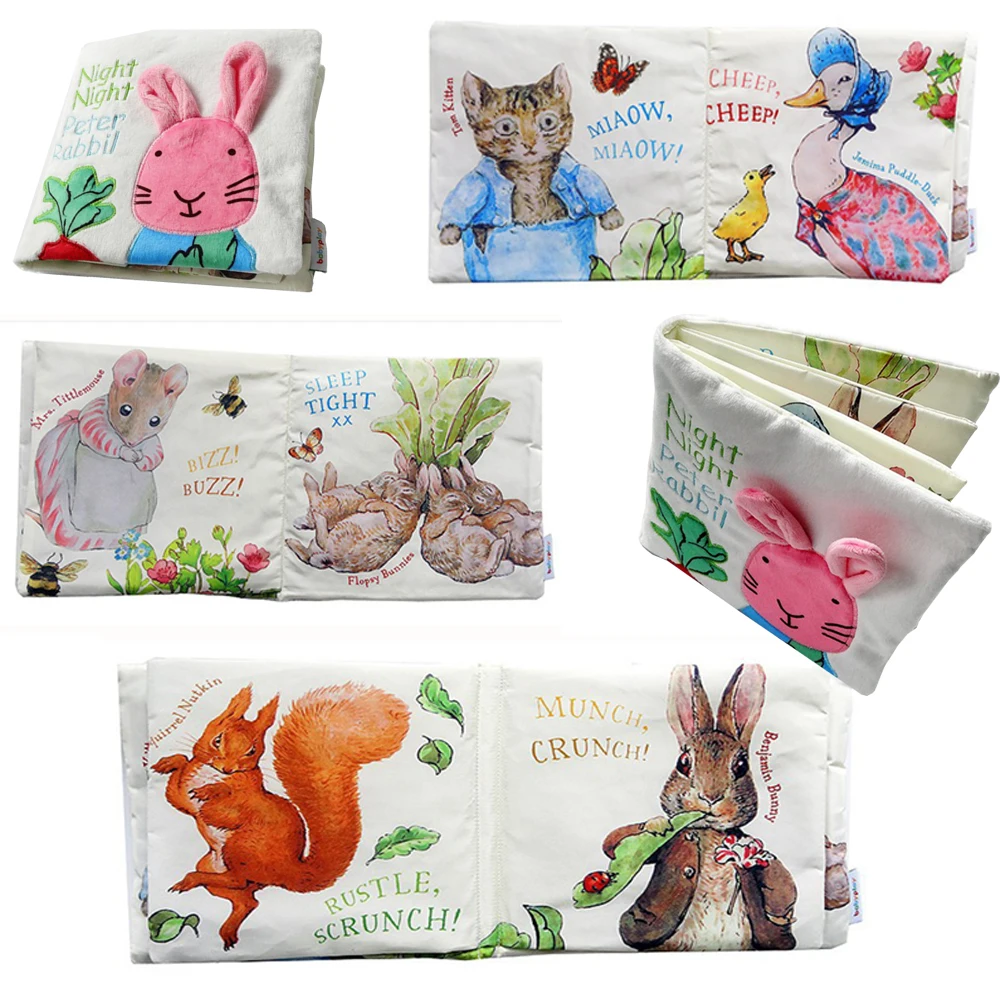 Разноцветная Милая Детская Ткань Книга Ночной кролик детские развивающие игрушки животные Кошка Кролик Утка белка погремушка