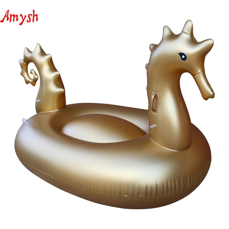 

240cm Golden hippocampal Swimming Ring Giant Pool Float Mattress Swimming Circle for Adult Beach Summer Water inflatable Toys