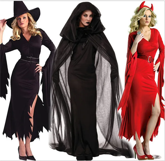Sexy Women Black Scarlet Witch Adult Halloween Costume Vampire Bride Fancy Dresscostume charms