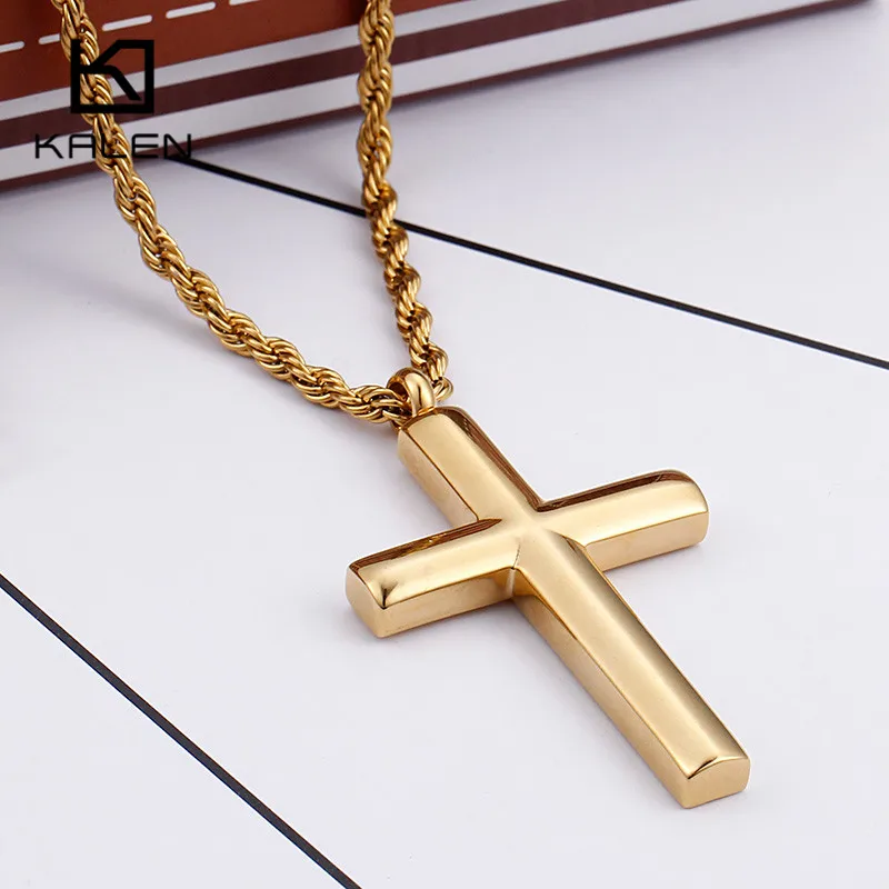 Kalen Новое модное ожерелье в форме Креста для мужчин полированный 50 см из нержавеющей стали крестик позолоченный кулон ожерелье мужские дешевые ювелирные изделия