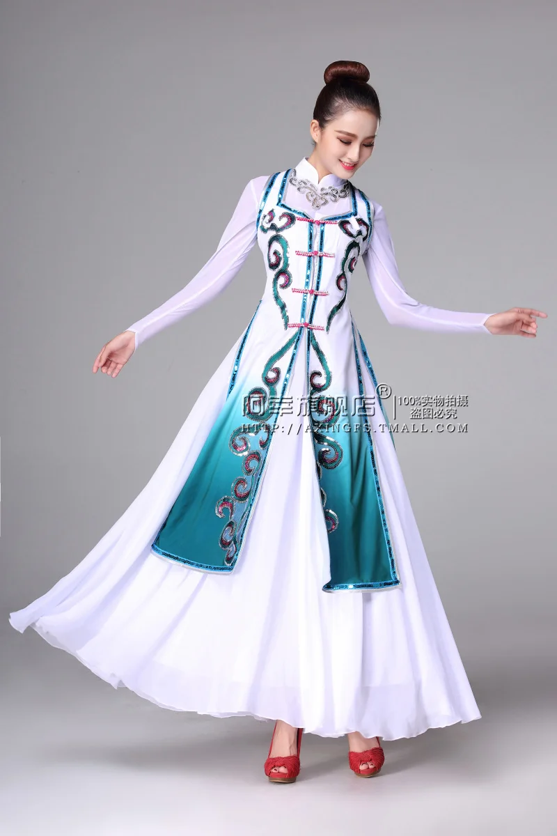 Axing этнический hui Танцевальный Костюм танцевальный синий и белый переходная Этническая Одежда для выступлений женский Синьцзян