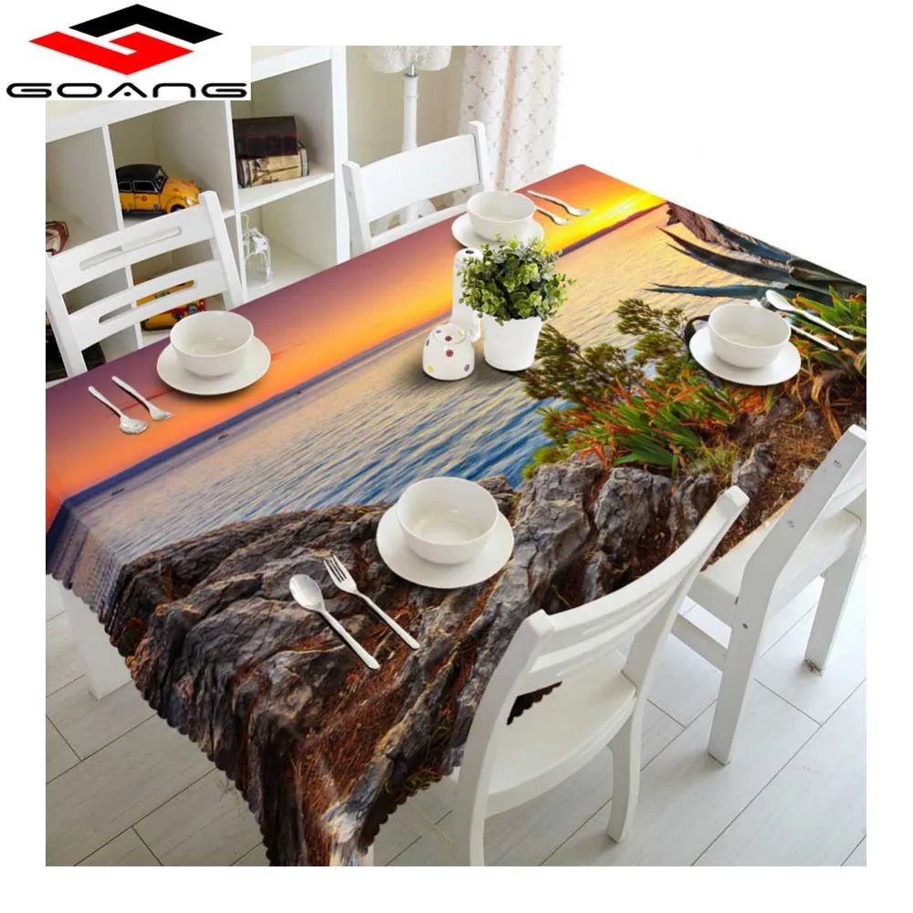

GOANG Round Tablecloth beautiful sea view waterfall dustproof cotton rectangular wedding table cloth for home decoration