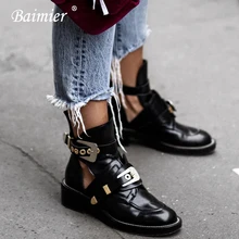 Baimier/женские ботинки с пряжкой; цвет золотистый, Серебристый; Роскошные Брендовые женские ботильоны на низком каблуке; зимние ботинки в уличном стиле; женская обувь; большой размер 43