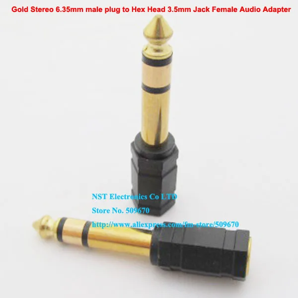 

Free shipping/10pcs/Gold Stereo 6.35mm male plug to Hex Head 3.5mm Jack Female Audio Adapter New