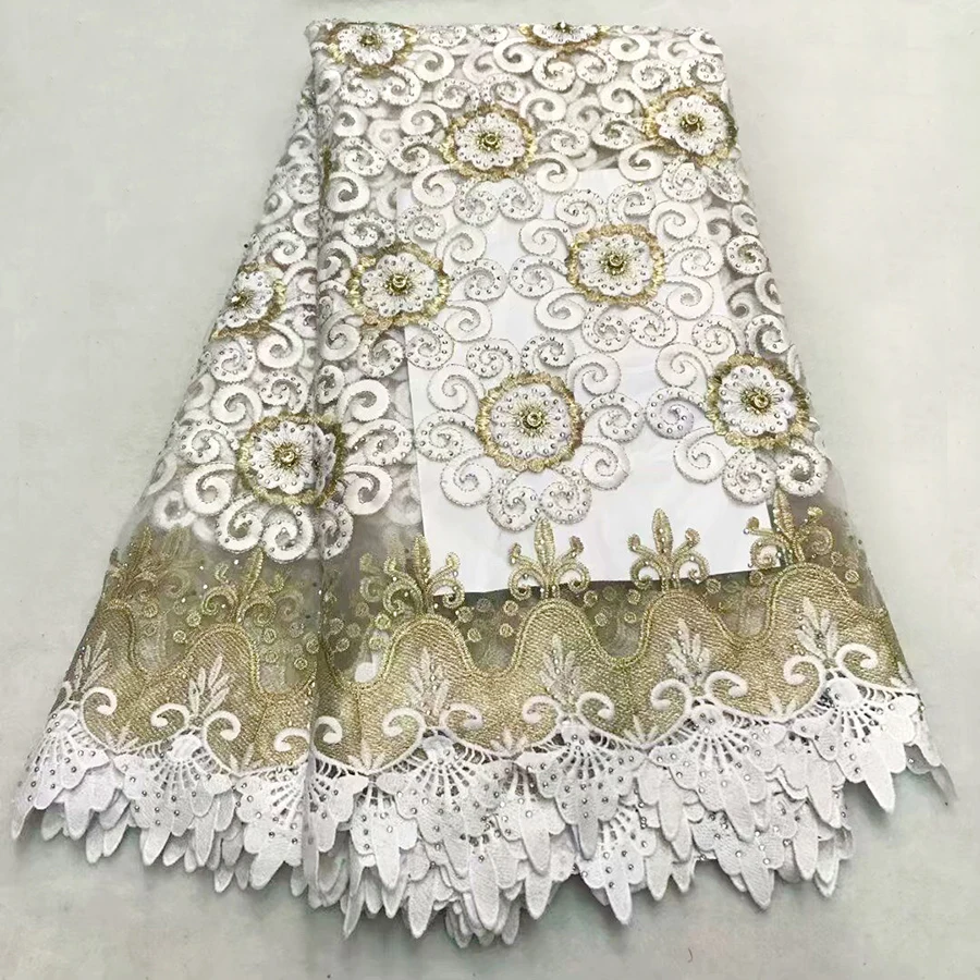 

Beautifical white african lace fabric High quality Nigerian lace embroidered wedding lace tulle fabric
