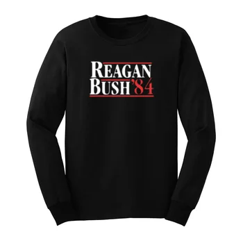 

Mens Reagan Bush 84' Presidential Campaign Funny Parody Long Sleeve T-Shirts Men Tee