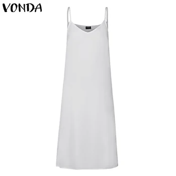 

VONDA 2020 Summer Dress Women Sexy V Neck Sleeveless Lining Dresses Casual Spaghetti Strap Dress Plus Size Vestidos Robe Femme