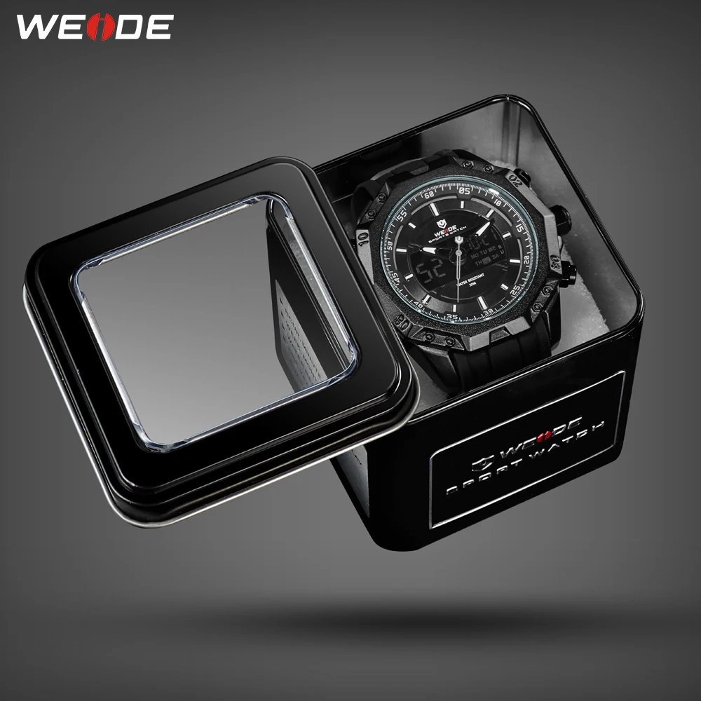 WEIDE Military Quartz Digital Men Sport Back Light Alarm Auto Date Black Strap Clock Wristwatch Rel