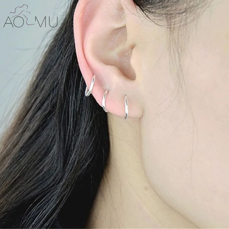 

AOMU Circle Piercing Nombril Body Jewelry Nose Hoop Rook Helix Lip Ear Eyebrow Cartilage Silver Color Round Hoop Earrings