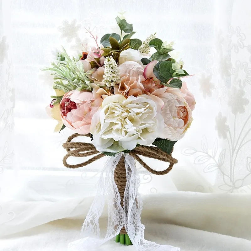 Искусственные Свадебные букеты в деревенском стиле для невест, кружевные свадебные цветы, брошь, букеты для свадьбы
